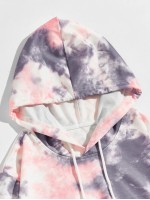 Men Tie Dye Kangaroo Pocket Drawstring Hoodie