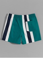 Men Drawstring Waist Striped Shorts