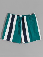 Men Drawstring Waist Striped Shorts