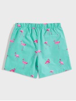 Men Drawstring Waist Flamingo Print Shorts