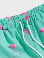 Men Drawstring Waist Flamingo Print Shorts