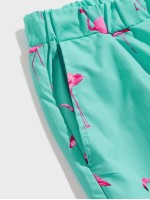 Men Drawstring Waist Flamingo Print Shorts