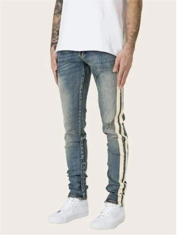 Men Ripped Side Striped Jeans