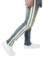 Men Ripped Side Striped Jeans