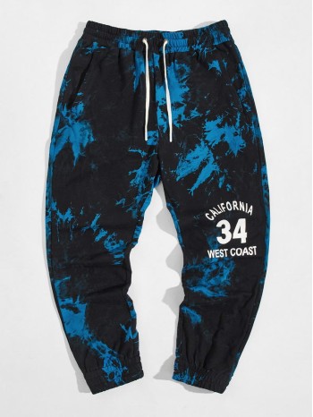 Men Tie Dye Letter Graphic Drawstring Sweatpants