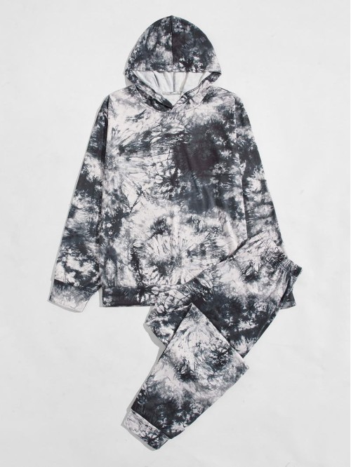 Men Tie Dye Hooded Sweatshirt With Sweatpants