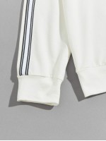 Men Slogan Graphic Striped Tape Detail Pullover & Sweatpants Set