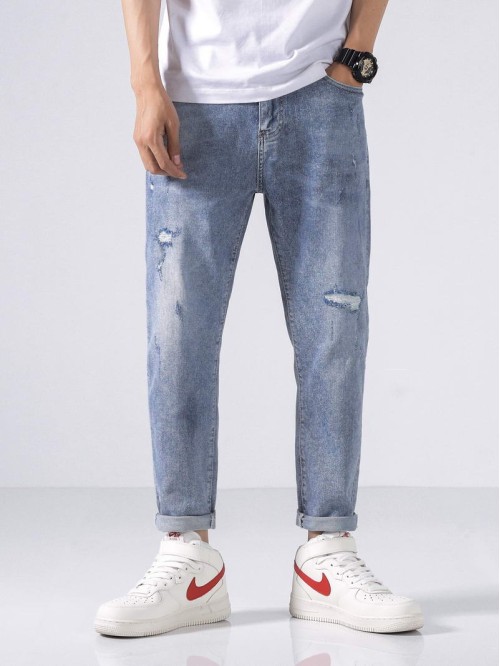 Men Ripped Washed Jeans