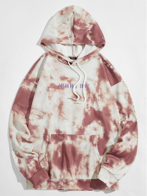 Men Slogan Embroidered Tie Dye Hoodie