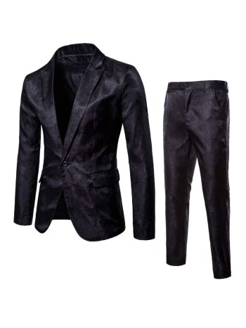 Men Single Button Jacquard Blazer And Tailored Pants