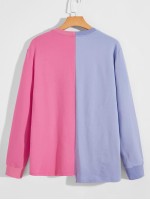 Men Slogan Graphic Asymmetrical Hem Colorblock Pullover