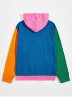 Men Colorblock Letter Graphic Drawstring Hoodie