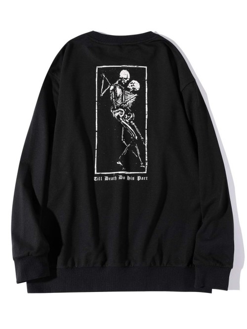 Men Slogan And Skull Print Sweatshirt