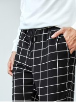 Men Drawstring Waist Plaid Print Pants