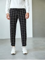 Men Drawstring Waist Plaid Print Pants