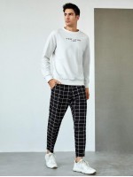 Men Drawstring Waist Plaid Print Pants