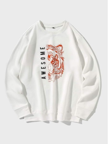 Men Tiger Face And Letter Graphic Sweatshirt