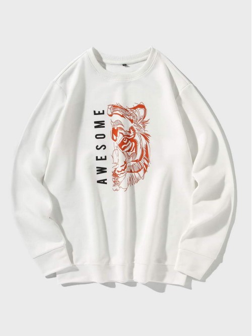 Men Tiger Face And Letter Graphic Sweatshirt