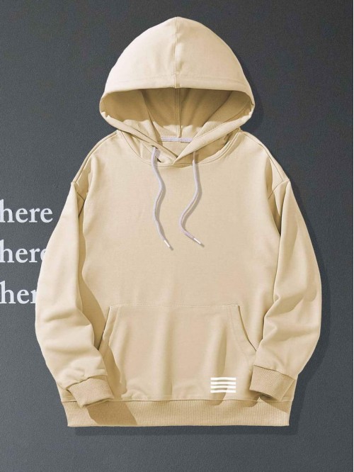 Men Striped Kangaroo Pocket Drawstring Hoodie