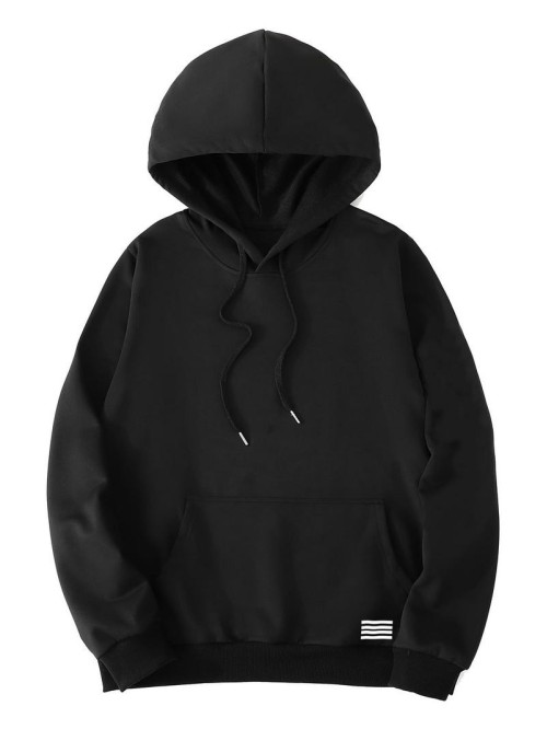 Men Striped Kangaroo Pocket Drawstring Hoodie