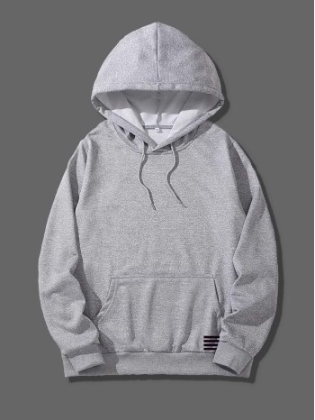 Men Striped Kangaroo Pocket Drawstring Hoodie