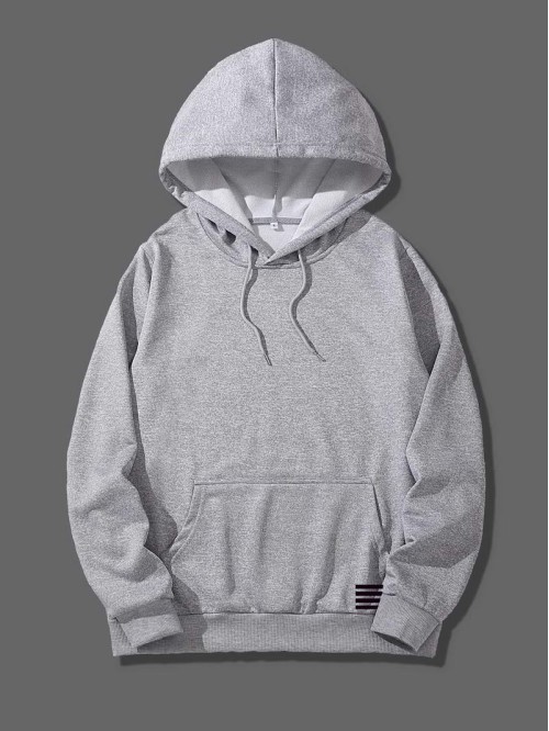 Men Striped Kangaroo Pocket Drawstring Hoodie