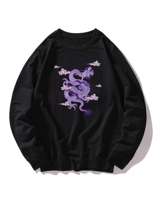 Men Chinese Dragon And Auspicious Clouds Print Sweatshirt