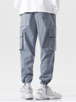 Men Side Flap Pocket Drawstring Hem Cargo Trousers