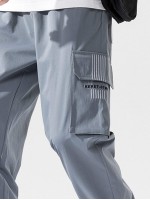 Men Side Flap Pocket Drawstring Hem Cargo Trousers