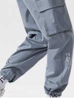 Men Side Flap Pocket Drawstring Hem Cargo Trousers