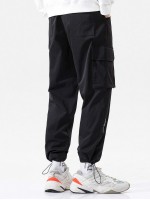 Men Side Flap Pocket Drawstring Hem Cargo Trousers