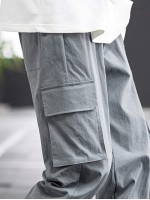 Men Side Flap Pocket Drawstring Hem Cargo Trousers