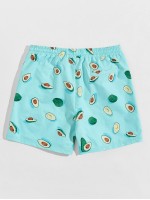 Men Drawstring Waist Avocado Print Shorts