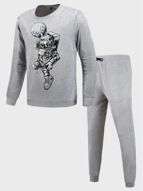 Men Astronaut Print Sweatshirt And Pants Set