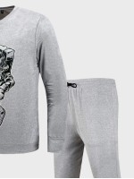 Men Astronaut Print Sweatshirt And Pants Set