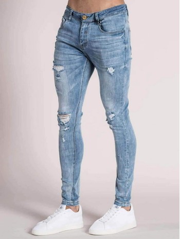 Men Ripped Slant Pocket Skinny Jeans