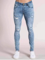 Men Ripped Slant Pocket Skinny Jeans