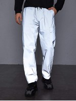 Men Solid Flap Pocket Drawstring Reflective Pants