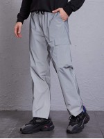 Men Solid Flap Pocket Drawstring Reflective Pants