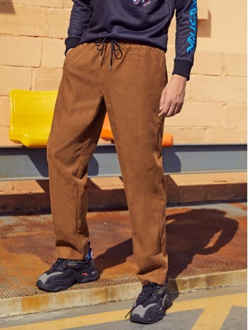 Men Drawstring Waist Straight Leg Pants