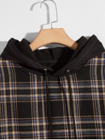 Men Tartan Kangaroo Pocket Drawstring Hoodie