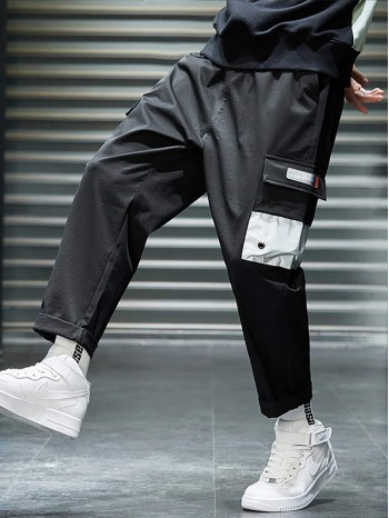 Men Patched Side Flap Pocket Cargo Pants