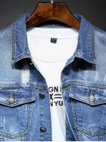 Men Ripped Flap Pockets Denim Jacket Without Sweatshirt