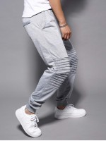 Men Drawstring Ribbed Knee Sweatpants