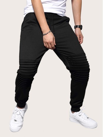 Men Locomotive Pleated Drawstring Sweatpants