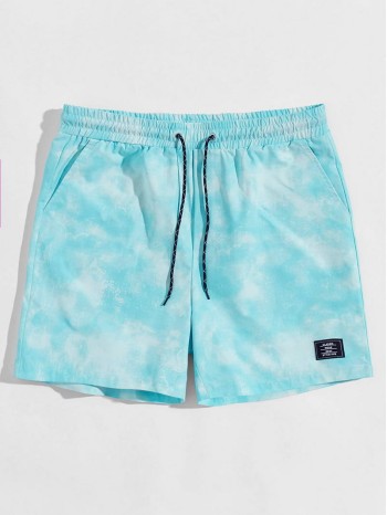 Men Drawstring Waist Patched Detail Tie Dye Shorts