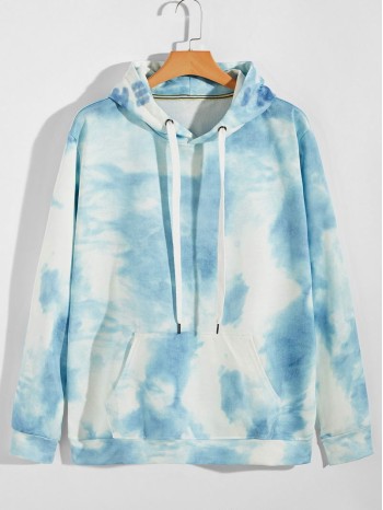 Men Tie Dye Kangaroo Pocket Drawstring Hoodie