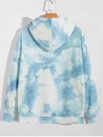 Men Tie Dye Kangaroo Pocket Drawstring Hoodie