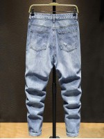 Men Ripped Embroidery Tapered Jeans