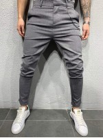 Men Solid Slant Pocket Chain Detail Tailored Pants